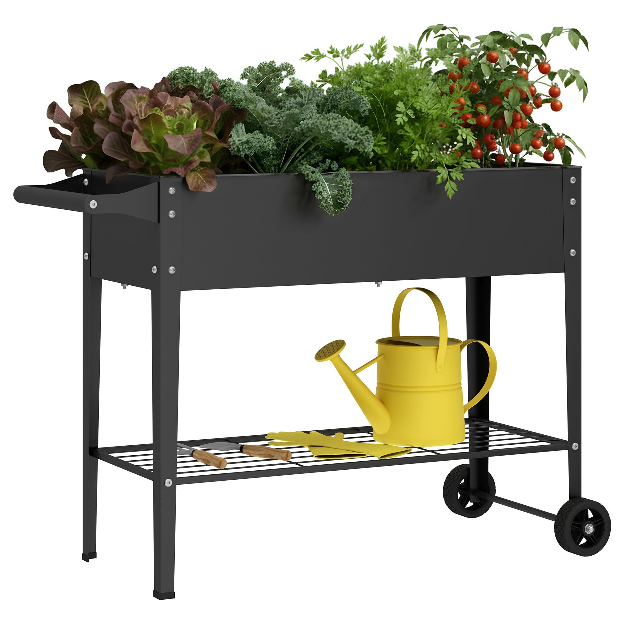 Lit de jardin surélevé sur roues 81,3 cm de haut jardinière noire de terrasse