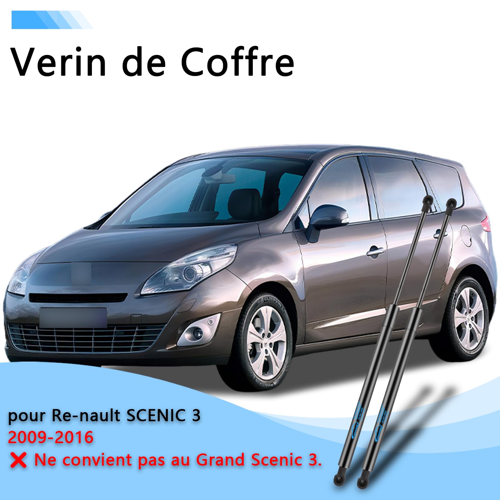 2X Verin de Coffre Voiture pour Scenic 3 2009-2016 Verin de Coffre Voiture Verin Hydraulique Verin a Gaz Remplacer #904500004R, 7000510523B0