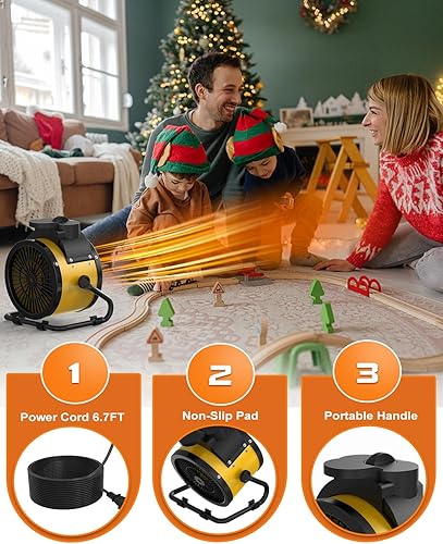 Miniatura 4 de Calentadores de patio para exteriores, calentador eléctrico portátil de garaje de 1500 W con calentamiento rápido 2S, protección contra