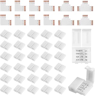 42 Pcs 4 Pin LED Strip Connector Kit with 30 Solderless LED Light Connectors for 10mm Wide RGB LEDs Strip Light, Includes 8 L Shape, 4 T Shape Connector Clips for DIY Lighting Projects
