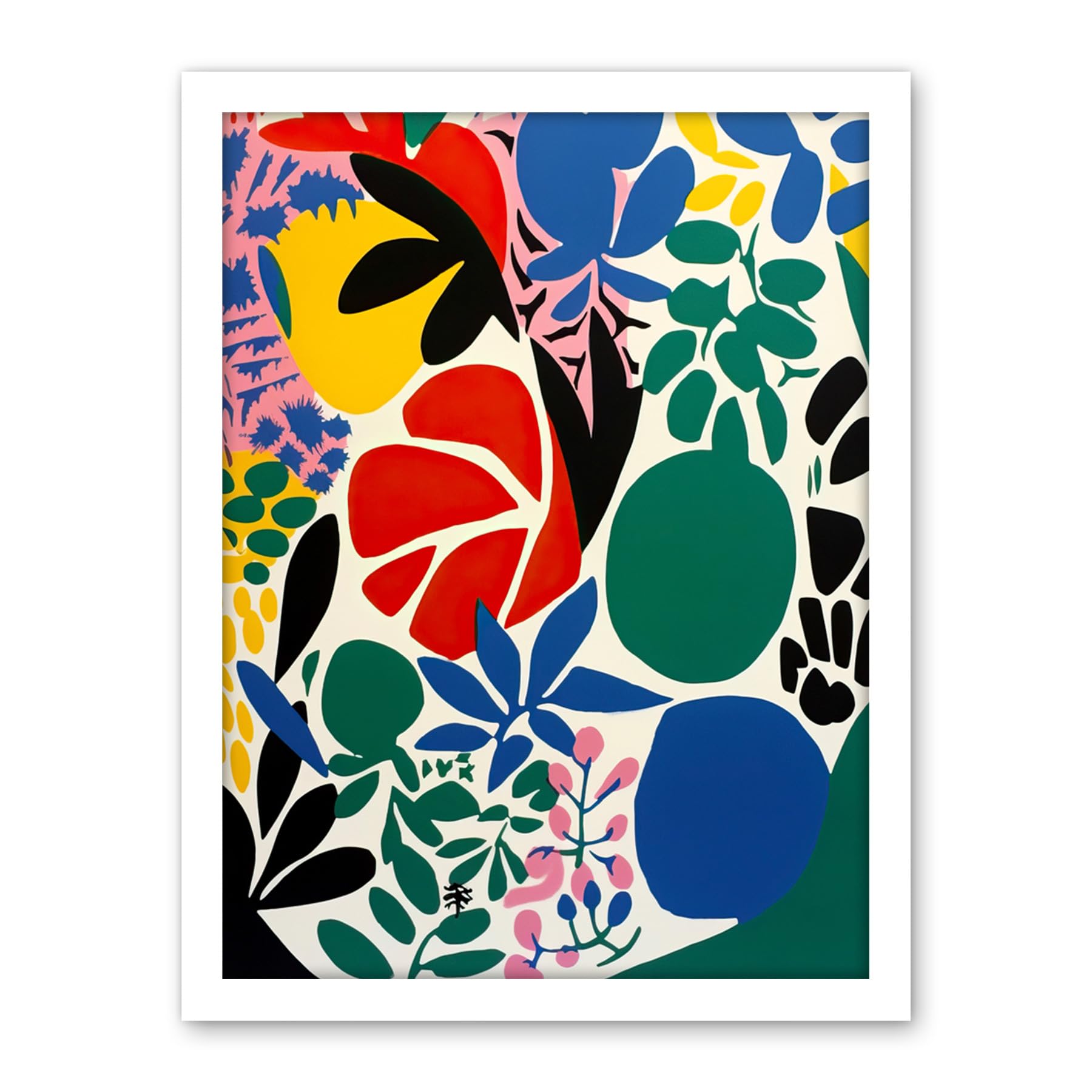 Artery8 Botanical Garden Henri Matisse Inspired Acrylic Painting Abstract Bright Shapes Artwork Framed Wall Art Print 18X24 Inch