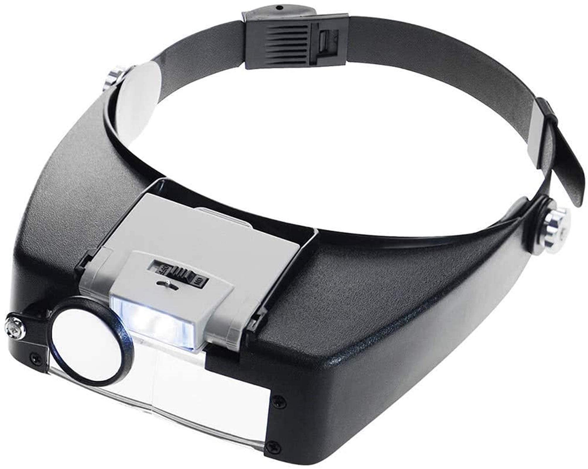 asdchZen Headband Magnifier,Head Mountlighted Magnifying Glasses,Adjustable Jewelers Head Headband Lamp Magnifier Illuminated Magnifying Eye Glasses Lens Loupe 2 Led Light Visor For Re