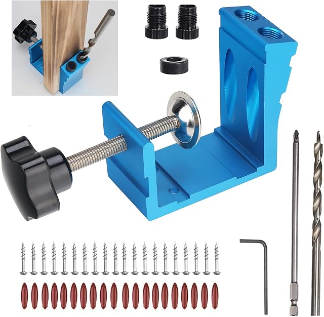 48PCS Pocket Hole Jig 15 Degree Pocket Hole Screw Jig Dowel Drill Joinery Kit Pocket Hole Jig Positioner Kit Aluminum Woodworking Punch Locator Tool