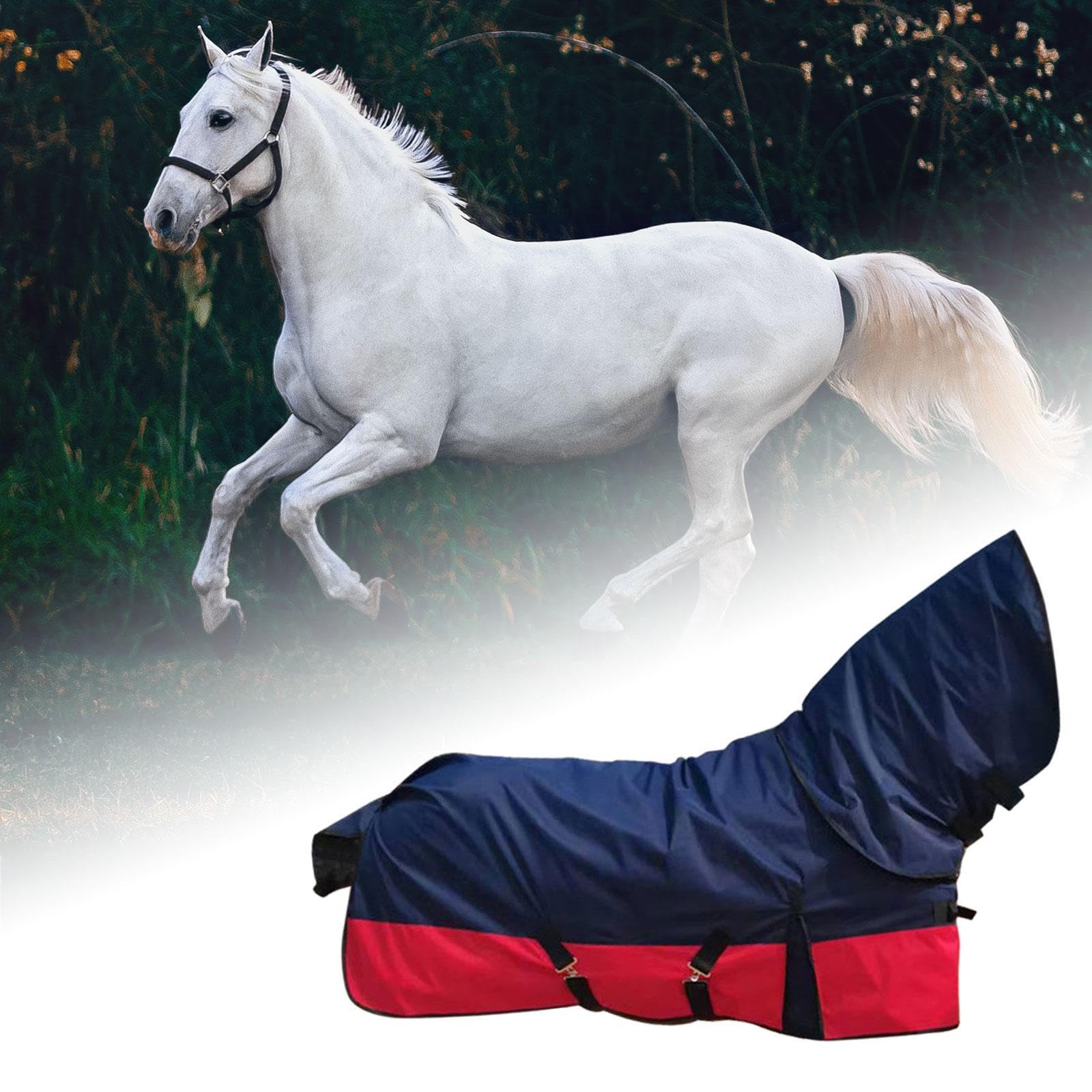 Manta para Caballo Impermeable Transpirable sin Relleno con Cubre Cuello Desmontable Hebillas Ajustables Resistente al Viento y Lluvia Apta para