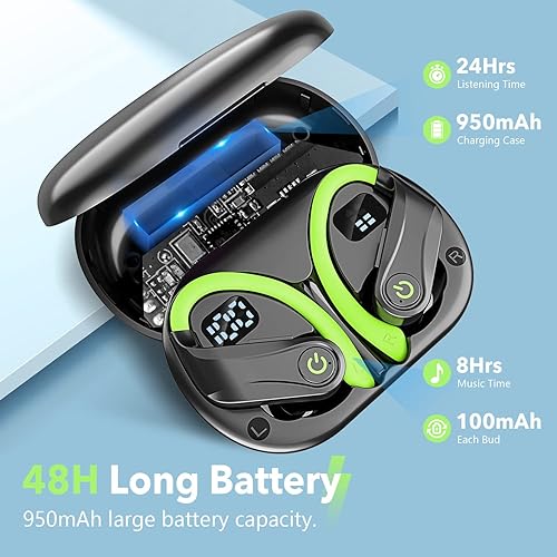 Miniatura 3 de Vanzon Auriculares inalámbricos Bluetooth, IPX7 impermeables sobre la oreja para 48 horas de reproducción, con funda de carga LED y ganchos para los