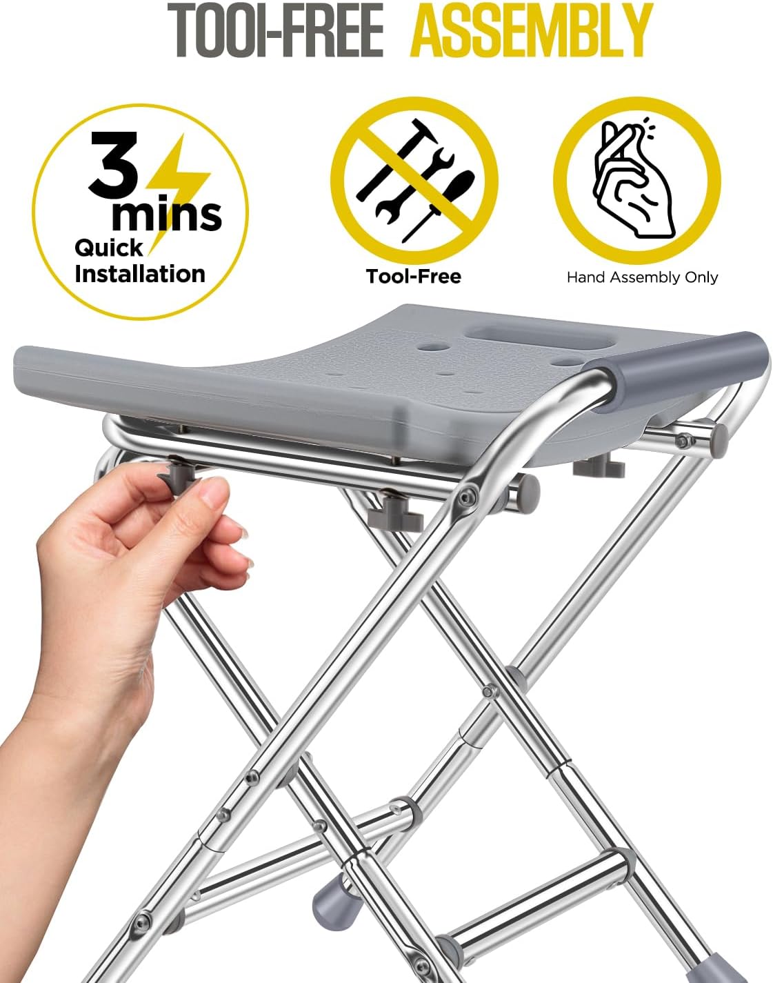 Folding Shower Chair for Inside Shower, 400lbs Foldable Shower Stools, Portable Travel Shower Seat, Stainless Steel Small Shower Chair for Seniors, Disabled, Adults, Gray