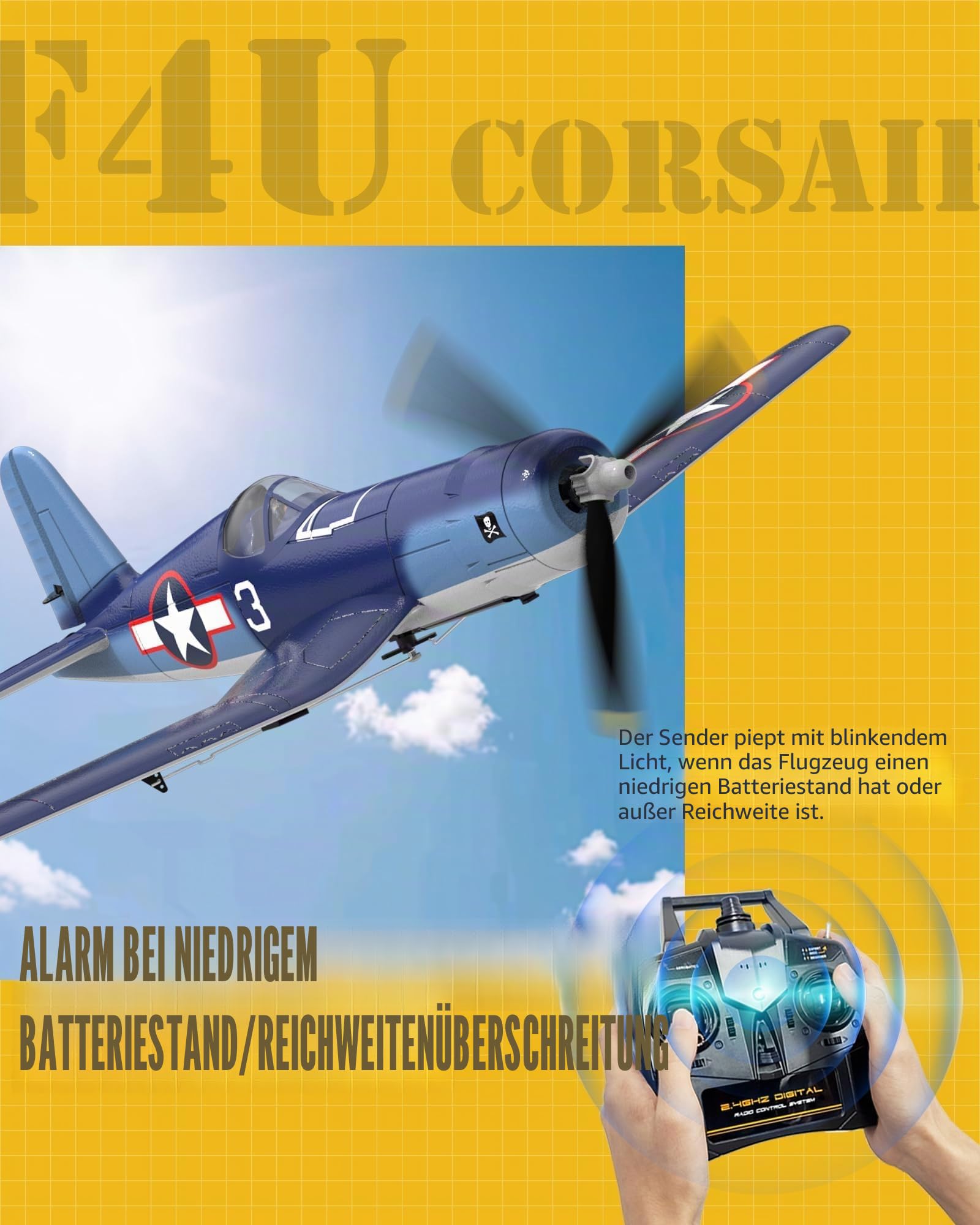 volantexrc RC Flugzeug für Anfänger, 4CH F4U RTF mit 2 Akkus und Xpilot Stabilisierung, Single Key Stunts, 2.4Ghz WWII RC Flugzeug für Erwachsene (76108)