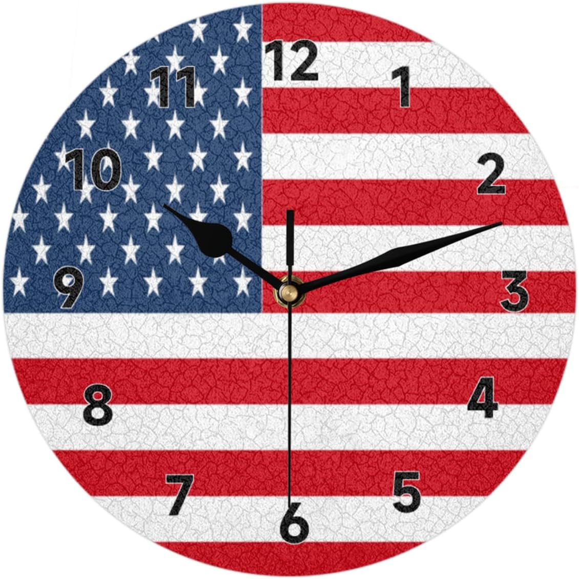 American Flag Wall Clock 12 Inch Silent Non-Ticking Battery Operated Quartz Modern Round Clock for Living Room Office Home Bedroom Kitchen Bathroom Classroom School