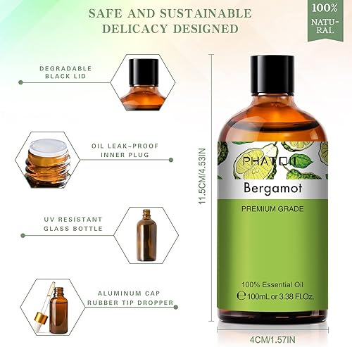 Miniatura 5 de Aceite esencial de bergamota de 3.38 onzas líquidas, para difusores de aromaterapia, humidificadores, ideal para hacer velas y jabón, enorme botella