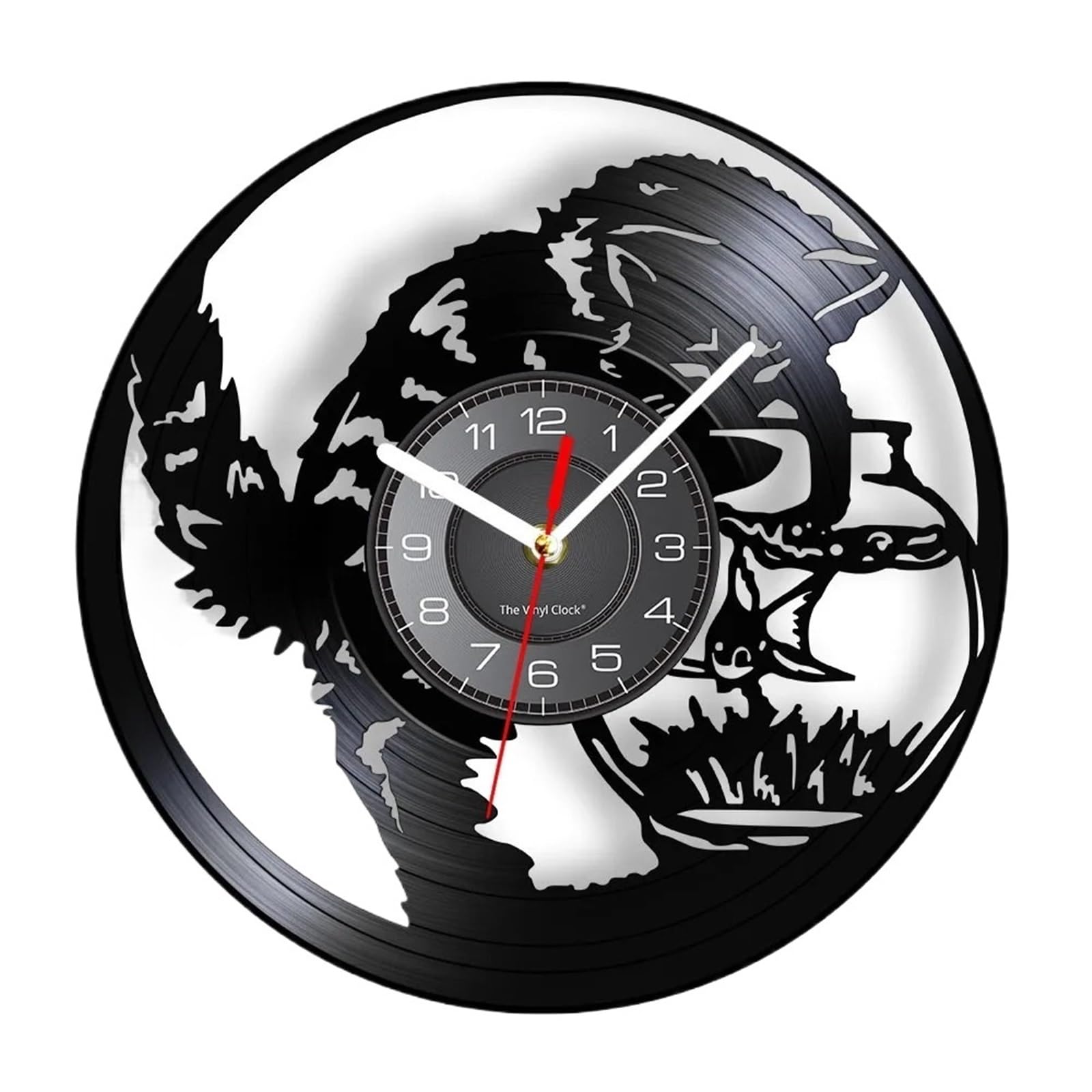 LUYSGBXR Cat Clock Adorable Cat And Fishbowl Funny Wall Art Clock On Vinyl Record Kitten Decorative(Grey)