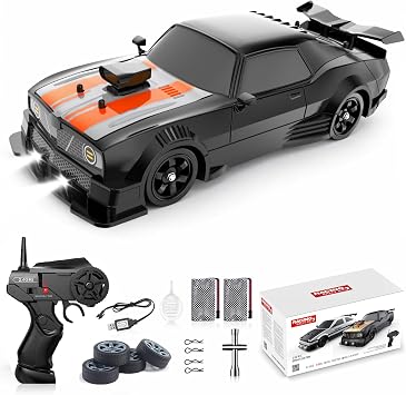 Remote Control Car RC Drift Car 116 Scale 4WD 18KM/H High Speed Model Vehicle 2.4GHz with LED Lights Spray Rubber Tire Racing Sport Toy for Adults Boys Girls Kids Gift 2Pcs Rechargeable Batteries