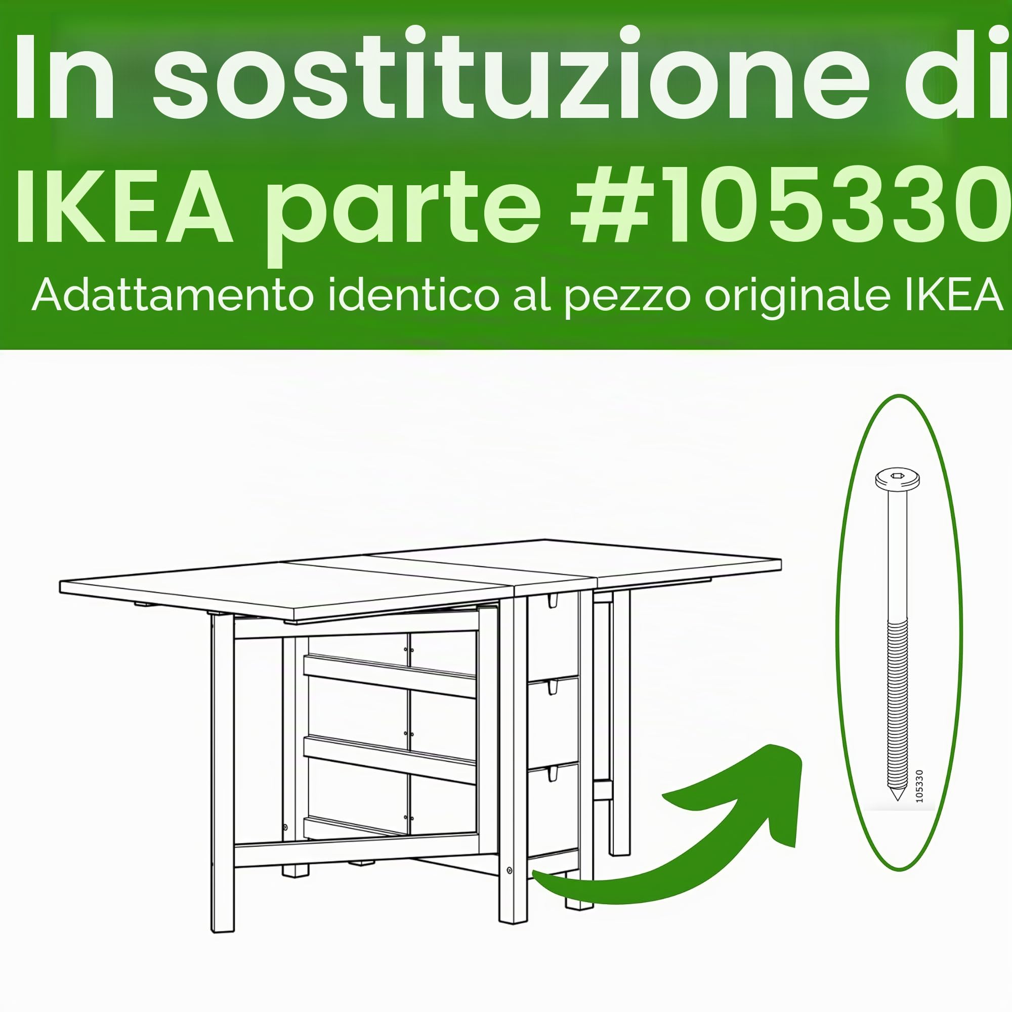 Spare Hardware Parts Telaio del letto, telaio per divano letto, vite lunga per tavolo Gateleg (ricambio per parte IKEA #105330) (confezione da 8)