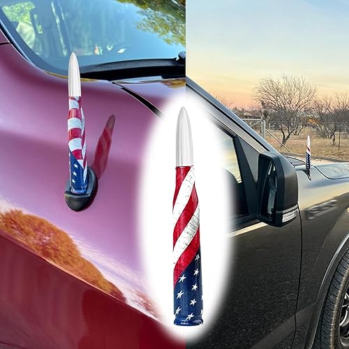 Miniatura 6 de Slykew 1 antena de bala para automóvil, antena de radio de bandera estadounidense, receptor de señal de 5.51 x 0.78 pulgadas, piezas de metal para