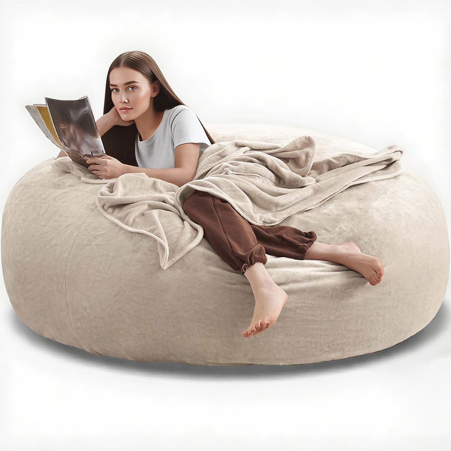 6FT,Bean Bag Chairs for Adults，Bean Bag with Filler Included，Soft Memory Foam Chair，Living Room Bean Bag Chairs for Adults，Suitable for Reading Chairs