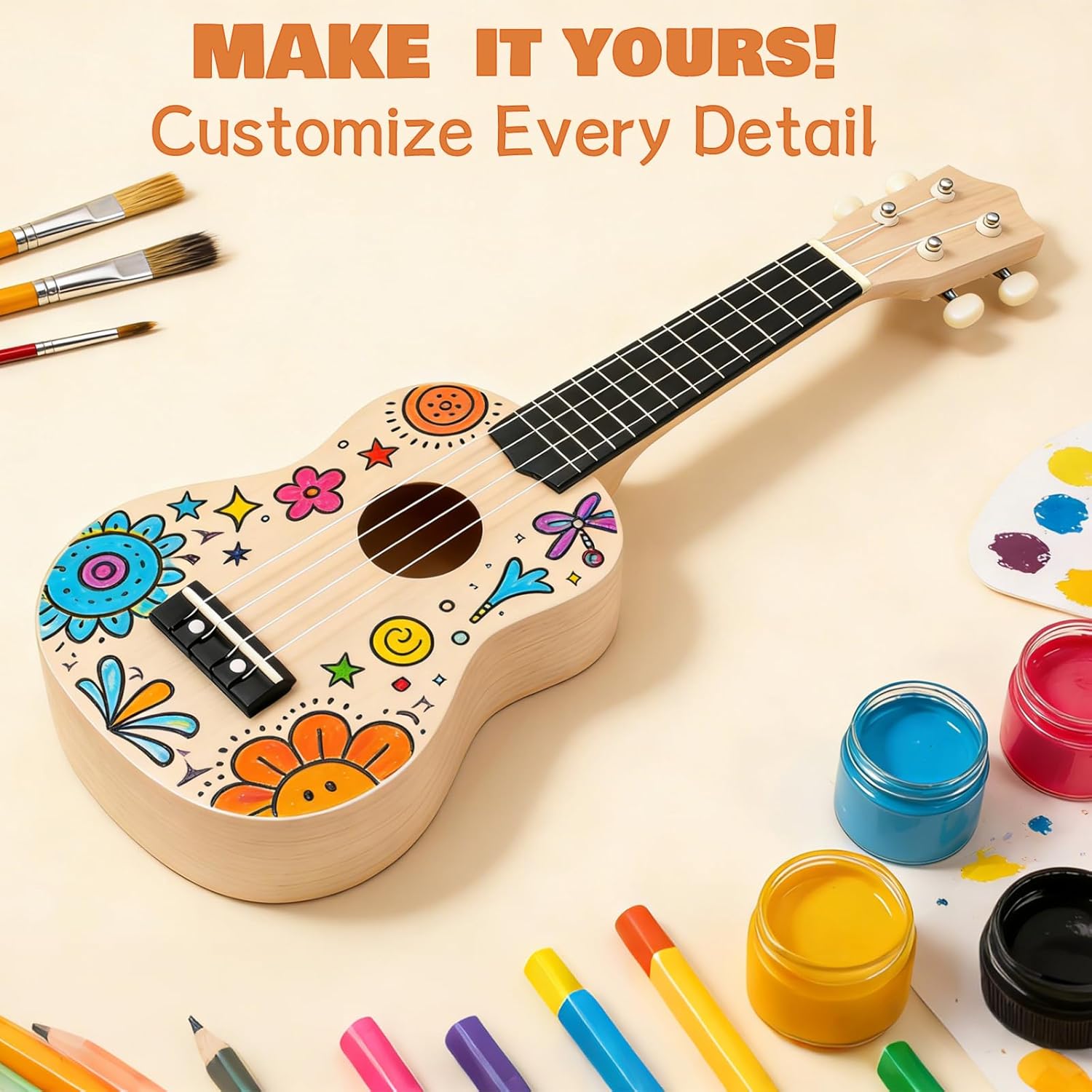 Kmise DIY Ukulele Kit, Basswood 21'' Soprano Ukulele, Build Your Own Uke from Scratch and Enjoy Hands-On Fun, Full Accessories, Ideal for Family Activities, Group Crafts, and Fun with Friends (20)