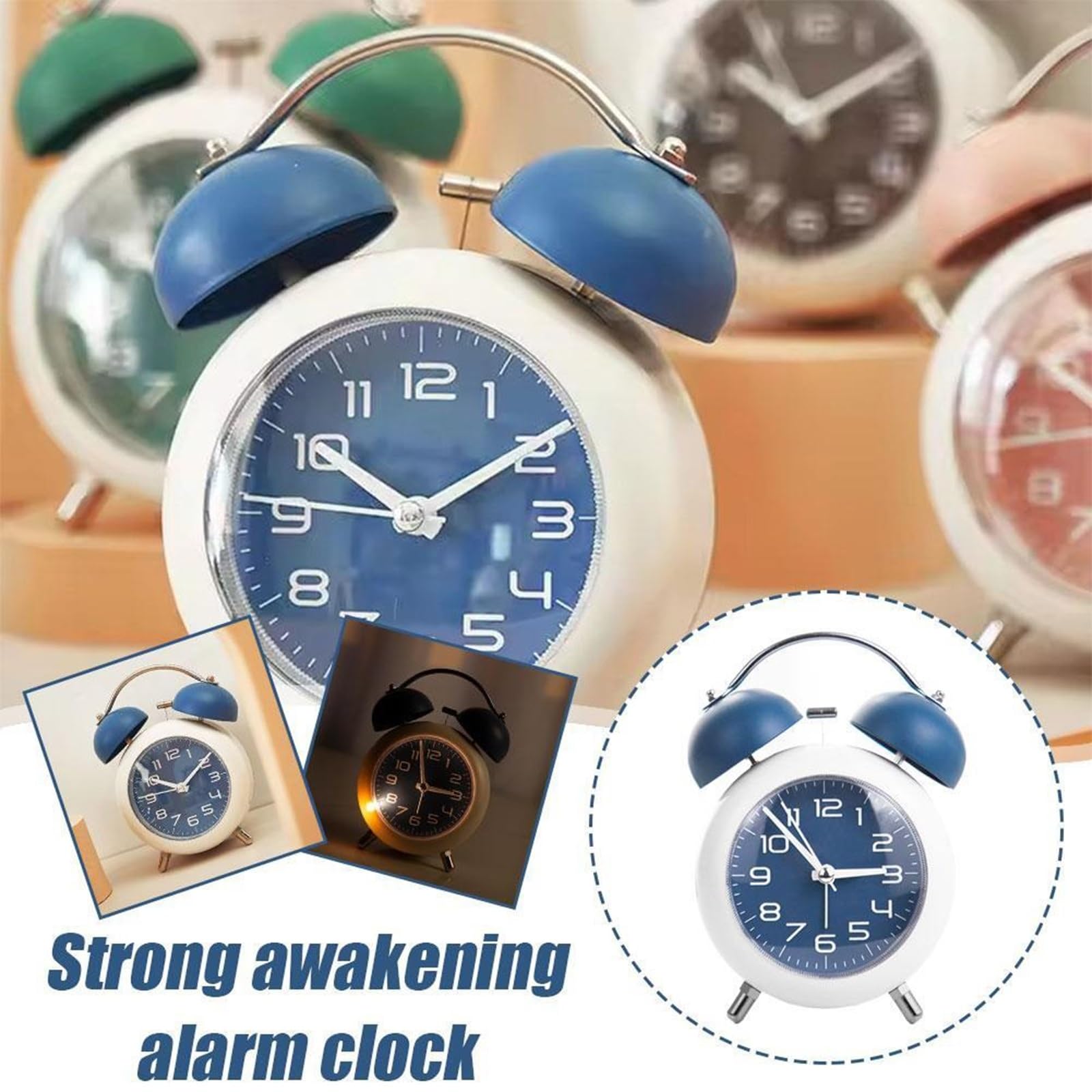 Sveglia con Alba, Sveglia Potente con Due Campanelli, Cornice in Metallo con Retroilluminazione, Sveglia da Tavolo A Batteria per Casa, Dormitorio E Ufficio, Sveglia Silenziosa da Comodino