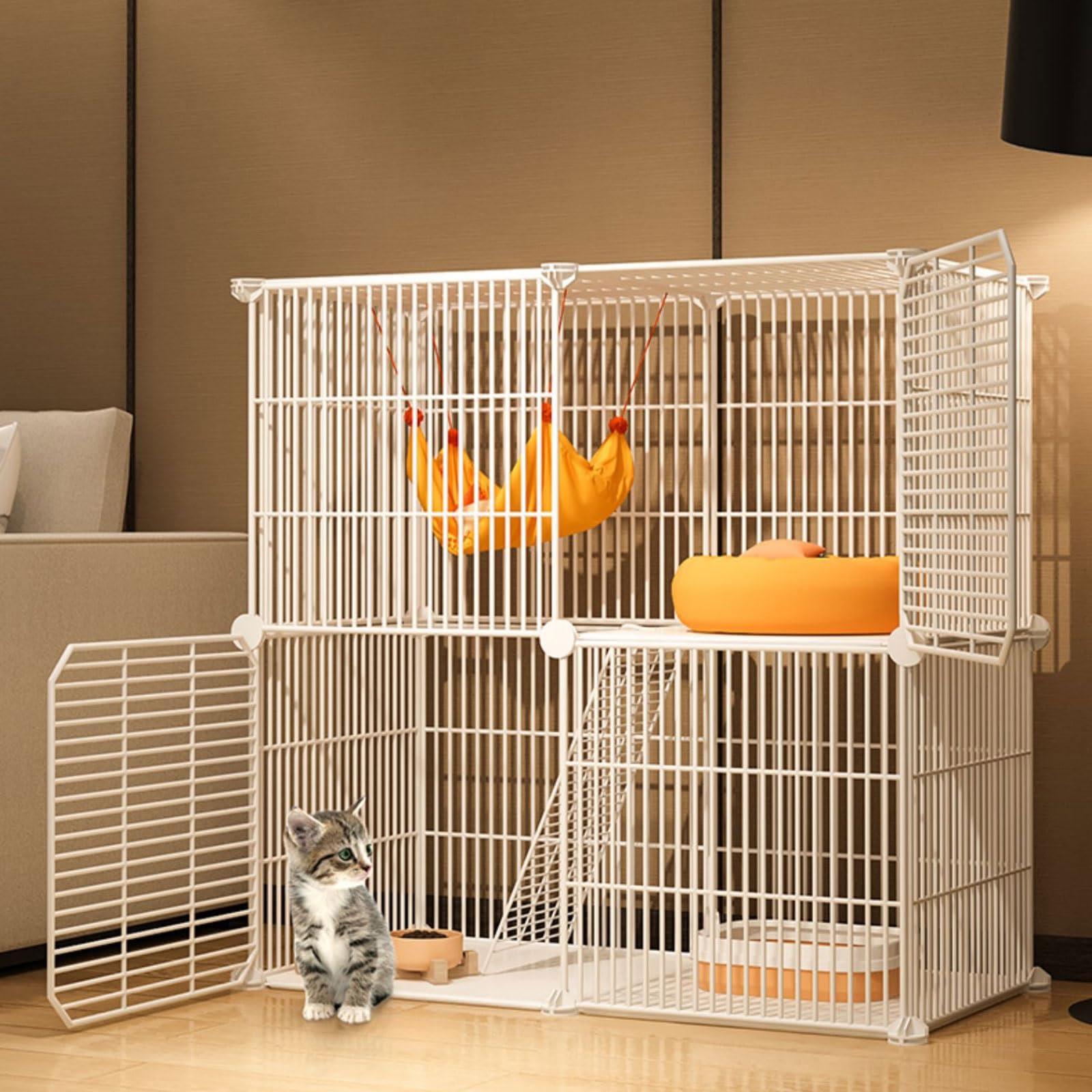 asdchZen Cat Cages Indoor,Large Cat Crate Diy Pet Playpen Cat House Kitten Pen Detachable Extra Cattery,Large Exercise Place Ideal For Cat,Black/White,White-75x37x73cm
