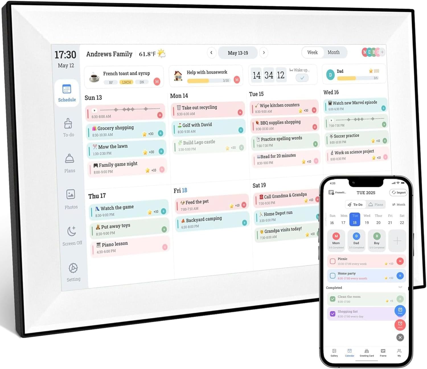 10.1 Inch 2026 Digital Calendar–Smart WiFi Electronic Calendar, Family Schedule, Chore Chart, Meal Planner, Task Reward System, IPS Touch Screen HD Display Photo Frame, Sync with Online Calendars