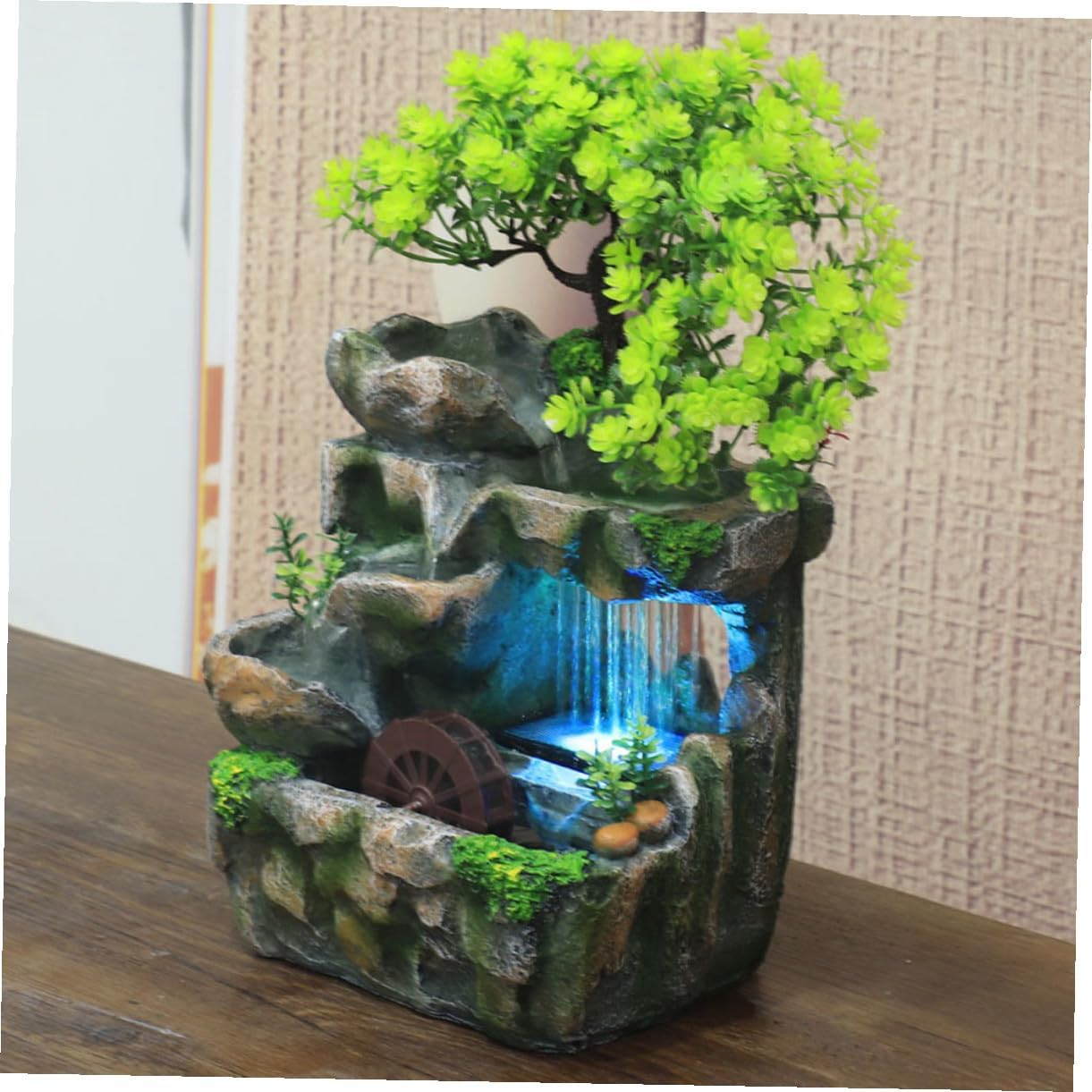 Small Indoor Water Fountain Tabletop Waterfall Desk Fountain Decoration for Relaxation Zen Home Office Bedroom US Plug