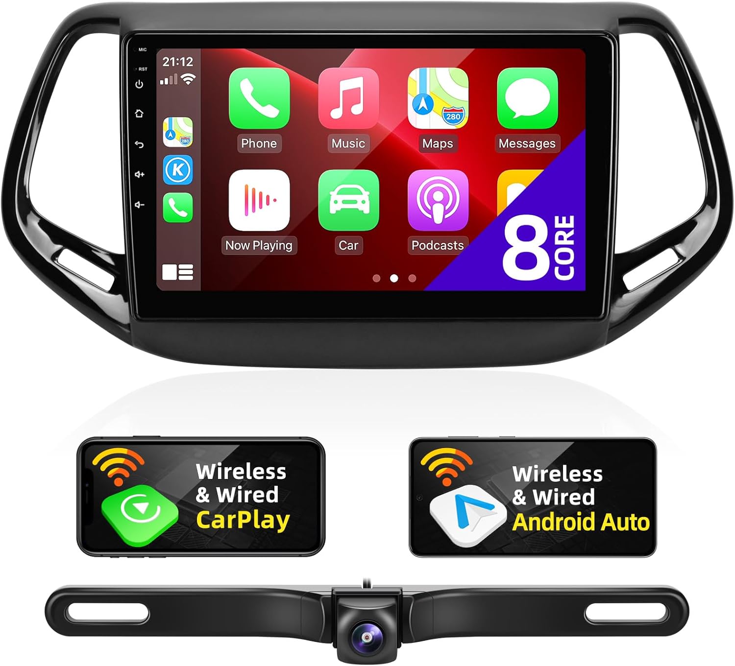 for Jeep Compass 2017-2020 Radio Compatible with Wireless Carplay Android Auto TouchScreen Car Stereo Upgrade Bluetooth GPS FM/AM WIFI Navigation Backup Camera Multimedia Player 8-Core Head Unit