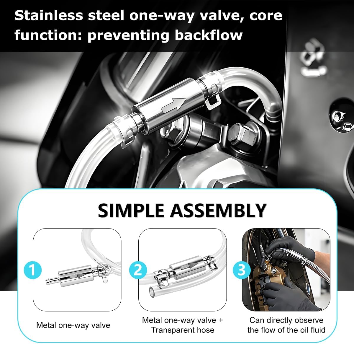 2 Sets Brake Bleeder Hose Kit, One-Way Check Valve Tool