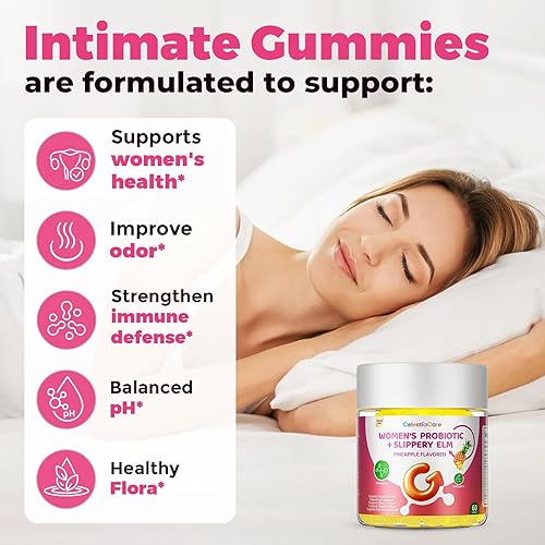 Miniatura 2 de Gomitas probióticas femeninas para mujeres con olmo resbaladizo y prebióticos, apoya el equilibrio del pH, la salud digestiva e inmunológica, sabor