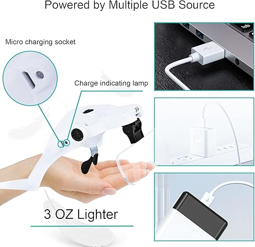 Miniatura 2 de Lupa recargable con luz LED con 5 lentes intercambiables, diadema, estuche de almacenamiento  Lupa de montaje en cabeza manos libres para trabajo