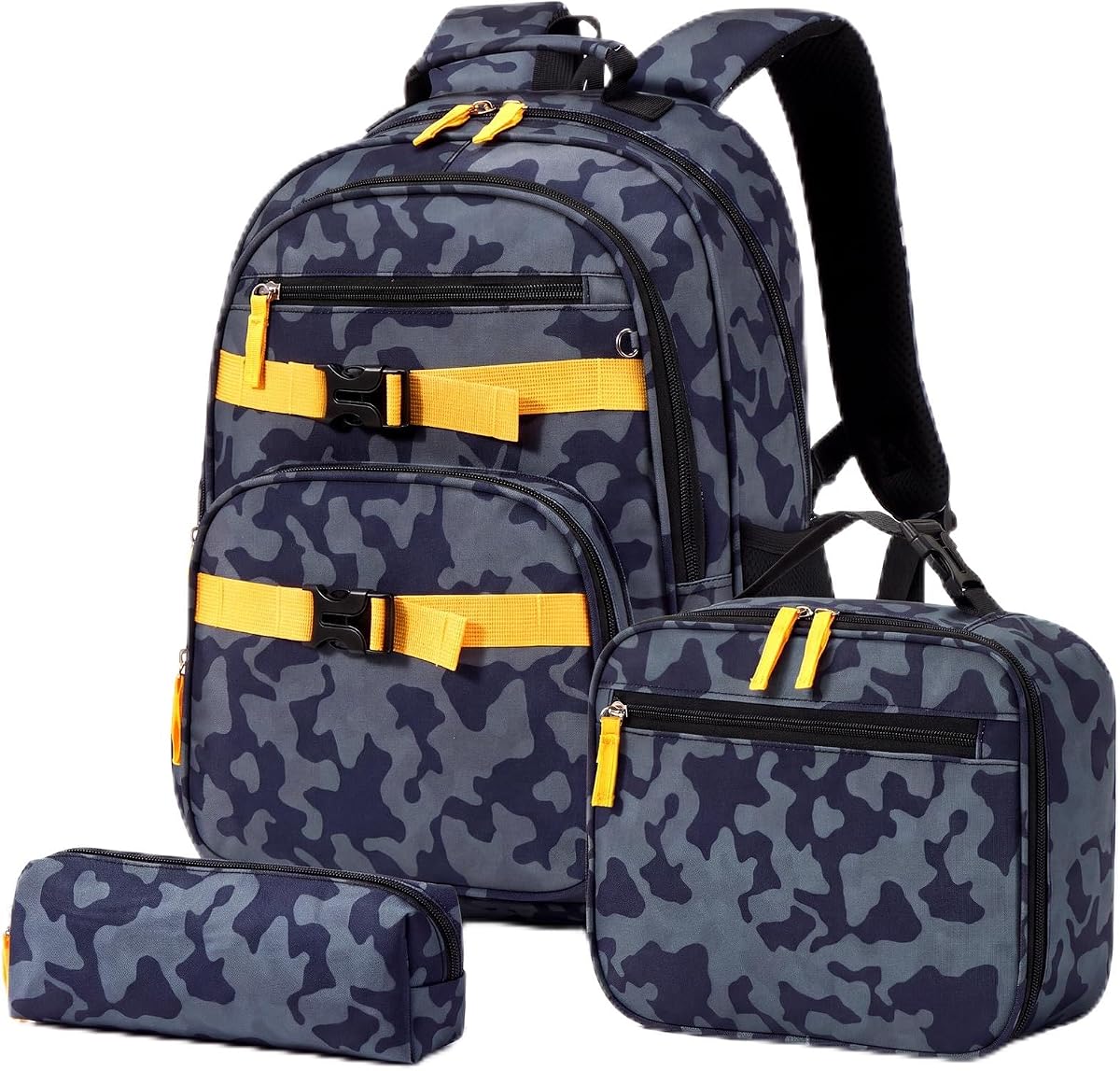 Amythe Mochila escolar para adolescentes, juego de 3 piezas con bolsa de almuerzo y estuche para lápices, para portátil de 15,6 pulgadas