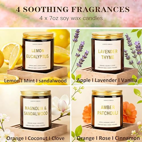 Miniatura 3 de Paquete de 4 velas aromáticas para el hogar, velas de soja de 28 onzas no tóxicas, velas perfumadas de larga duración de 240 horas, vela de