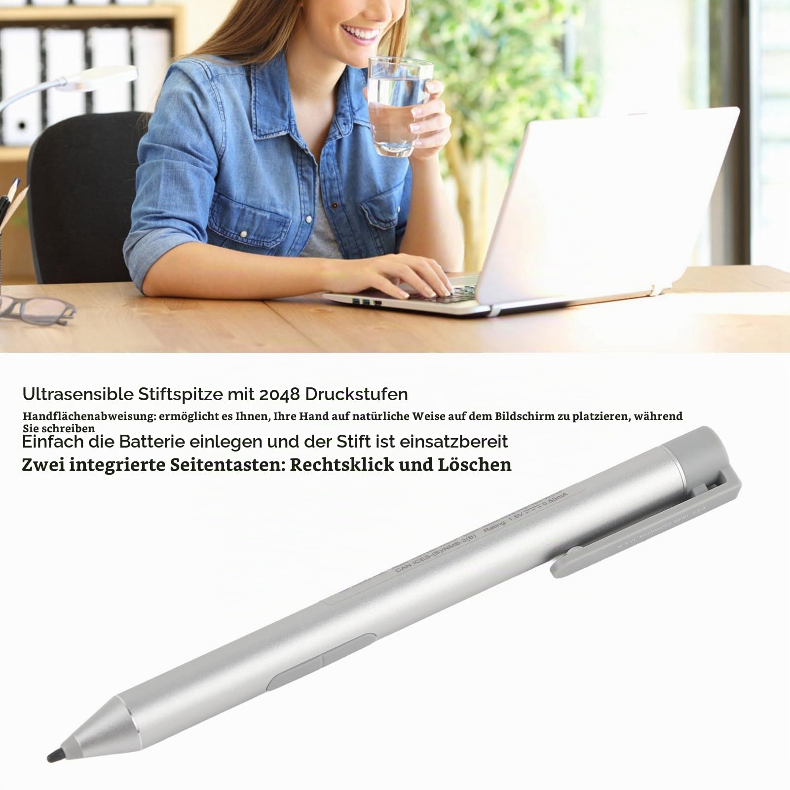 Aktiver Stift für Active Stylus für X2 1013 G3 für EliteBook X360 G3 G4 für ProBook G1, Ersatz Active Stylus Digital Pen, 2048 Druckstufen