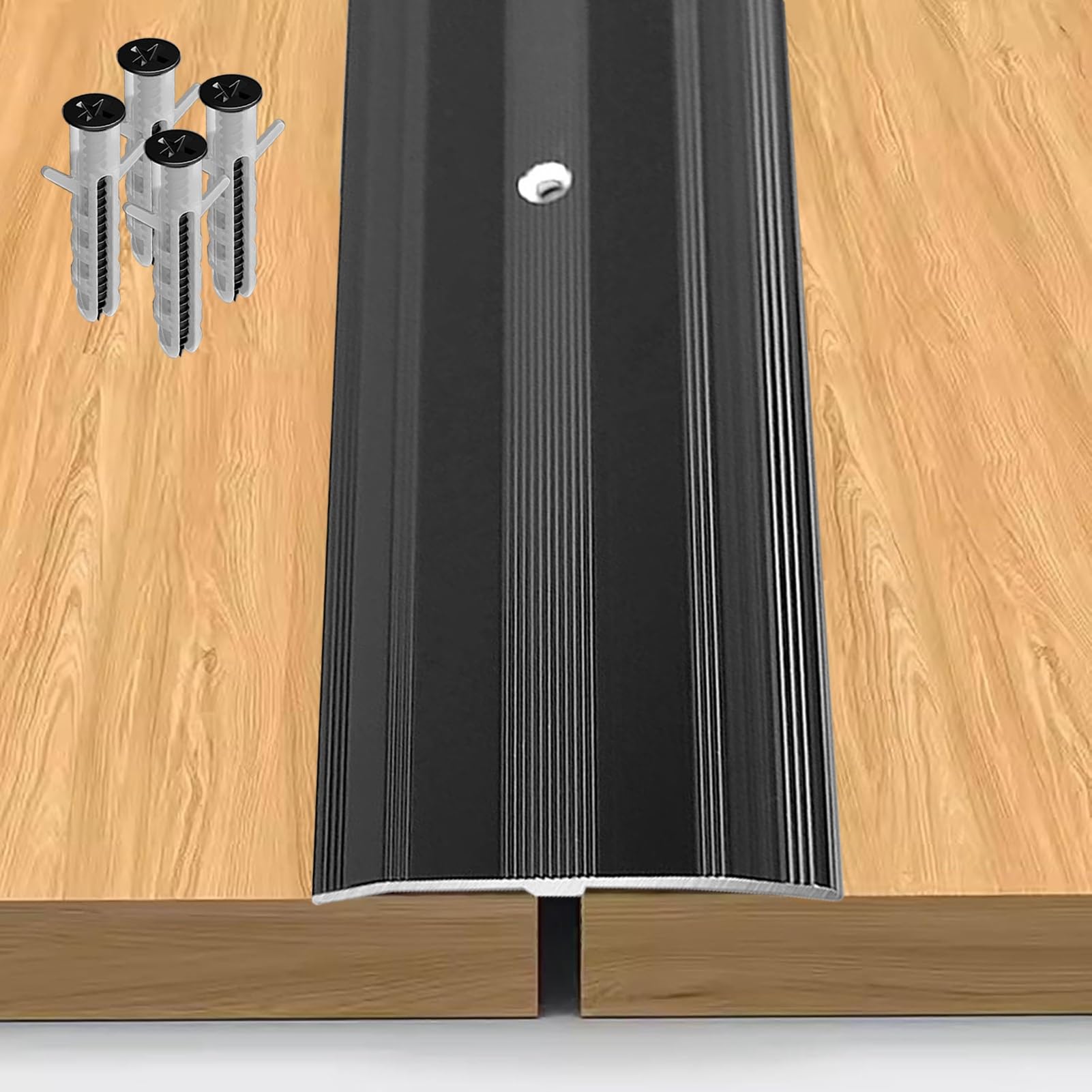 Metal Black Transition Strip Screw Down, Flat Wood Floor Gap Cover Strips, 6 cm Wide Fluted Saddle Threshold for Doorway, Vinyl Flooring Edge Trim(90cm (35 3/8