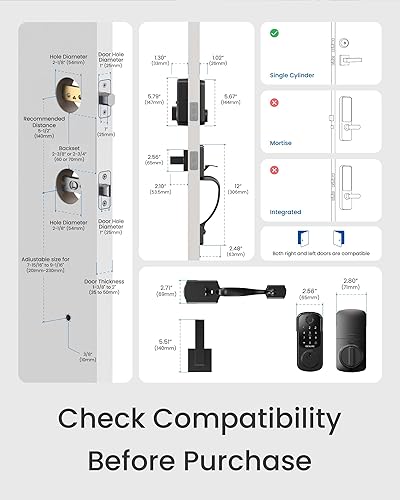 Miniatura 6 de DESLOC B200 Cerradura de puerta de entrada sin llave con juego de manija, cerraduras inteligentes para puerta delantera, cerradura inteligente de