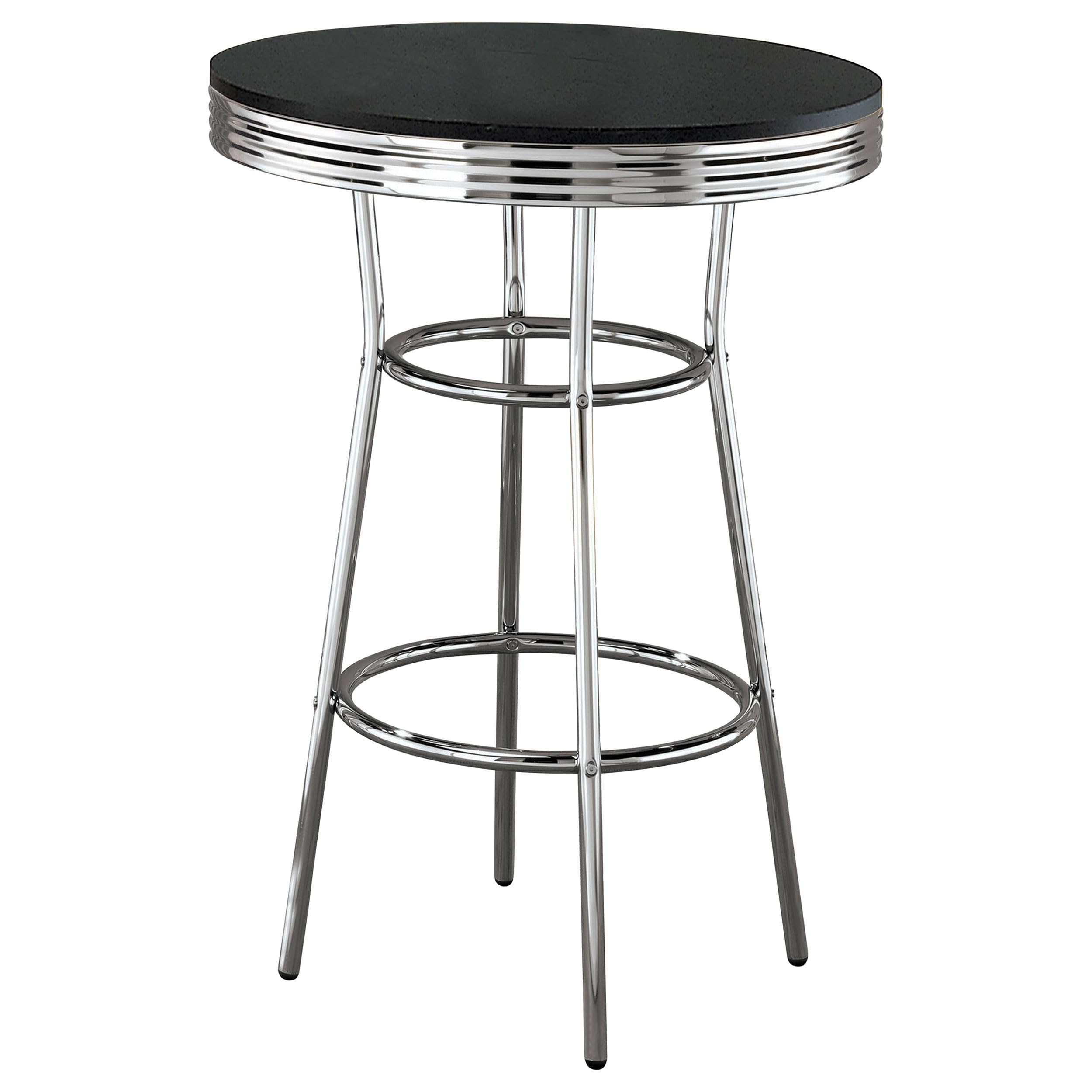 Coaster Retro 1950s Soda Fountain Diner Pub Height Game Room Bar Table Black Chrome