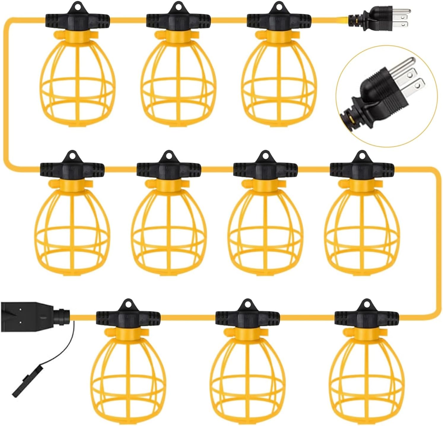 100FT Construction String Lights With 10 Sockets, Luminous Flux 10500