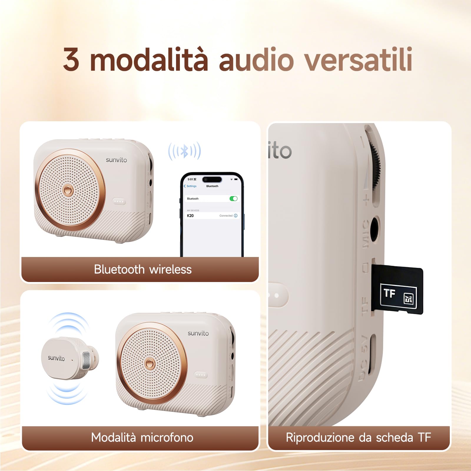 Amplificatore Vocale per Altoparlanti Bluetooth, Mini Amplificatore Ricaricabile con Microfoni Lavalier Wireless, Adatto per Cuffie e Progettato per Insegnanti(Un microfono)
