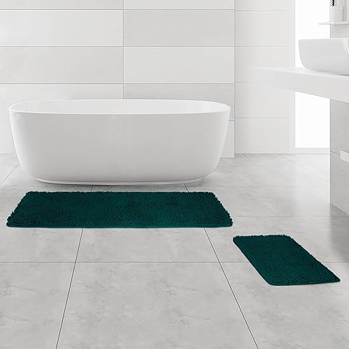 Miniatura 380 de Yeaban Alfombras de baño gris oscuro – Gruesas alfombras de baño de chenilla | Alfombras de baño absorbentes y lavables antideslizantes, alfombras