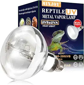 MIXJOY Lâmpada de calor de réptil de 160W com espectro total UVA UVB luz solar para uso em répteis e anfíbios