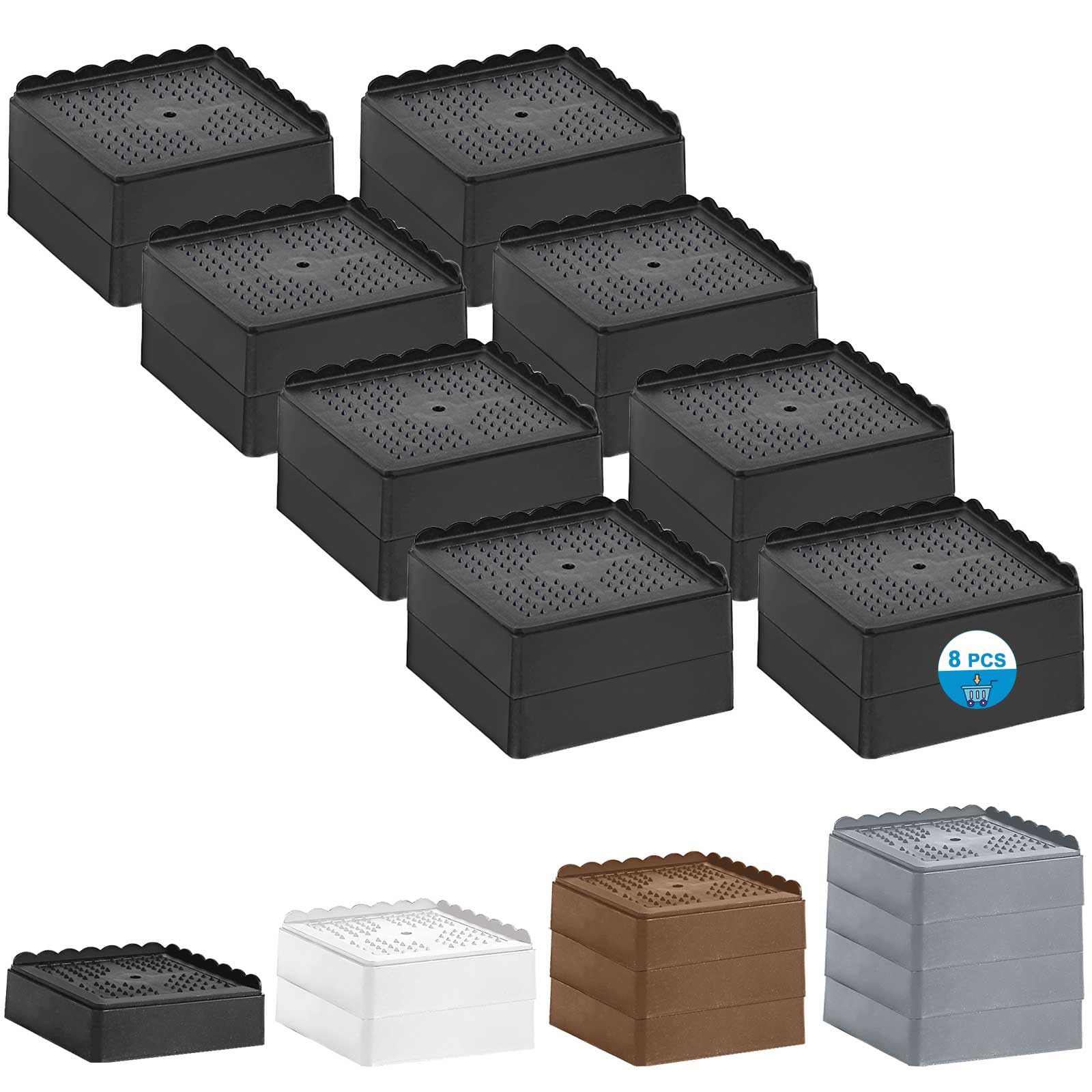 Photo 1 of EGTTGIN Bed Risers 1 inch, 2 inch, 3 inch, 4 inch Heavy Duty, Adjustable Furniture Riser for Table Desk Couch Sofa Chair Recliner Leg Frame Dorm, Stackable Bed Raisers Blocks (Black 8 Pack, 1+1 inch)