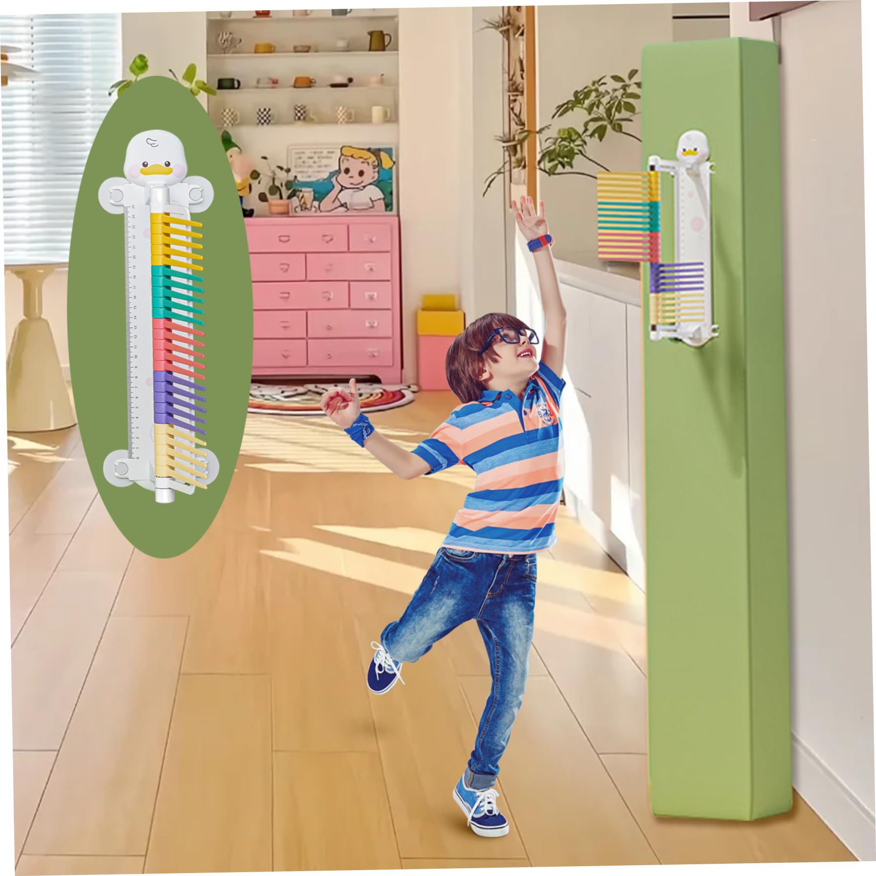 Vertikaler Hochsprung -Testpol für Kinder, Cartoonente Wandmontage vertikaler Sprungmessung, angenommener vertikales Sprungmesswerkzeug für Kindergarten