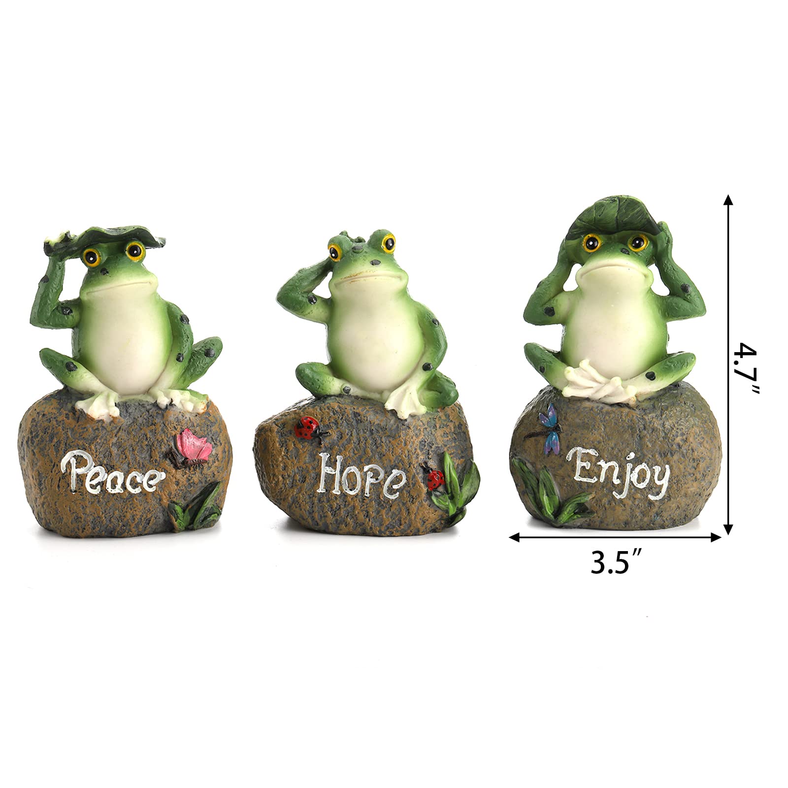 Hiceeden 6 Pcs Garden Frog Statues Decor, Resin Frog Figurines with Peace, Enjoy, Hope Sign, Funny Summer Decorations Natural Garden Ornament for Patio, Yard, Living Room, Indoor Outdoor - Image 2