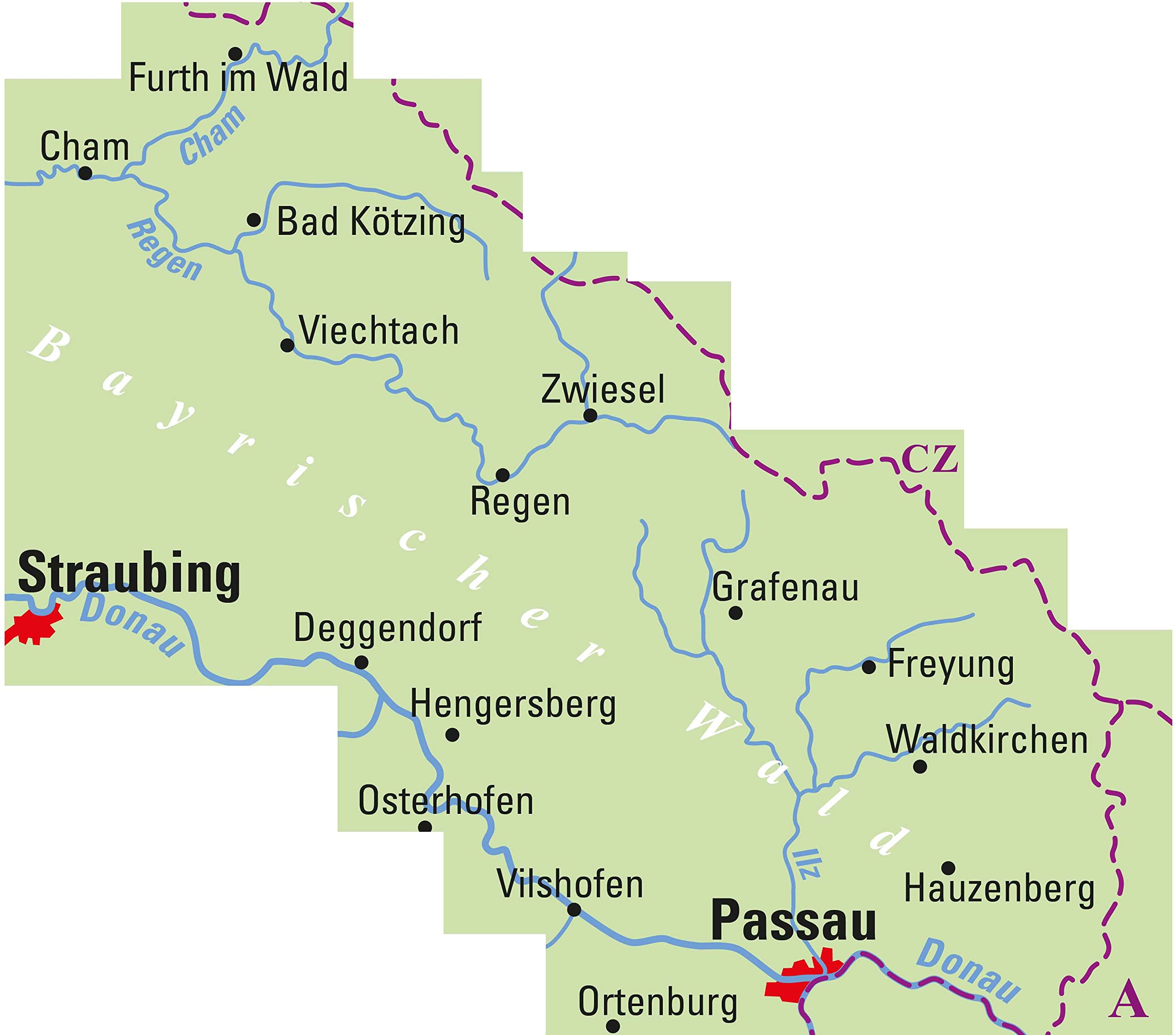 ADFC-Regionalkarte Traumhafte E-Bike-Touren im Bayerischen Wald, 1:75.000, mit Tagestourenvorschlägen, reiß- und wetterfest, GPS-Tracks Download