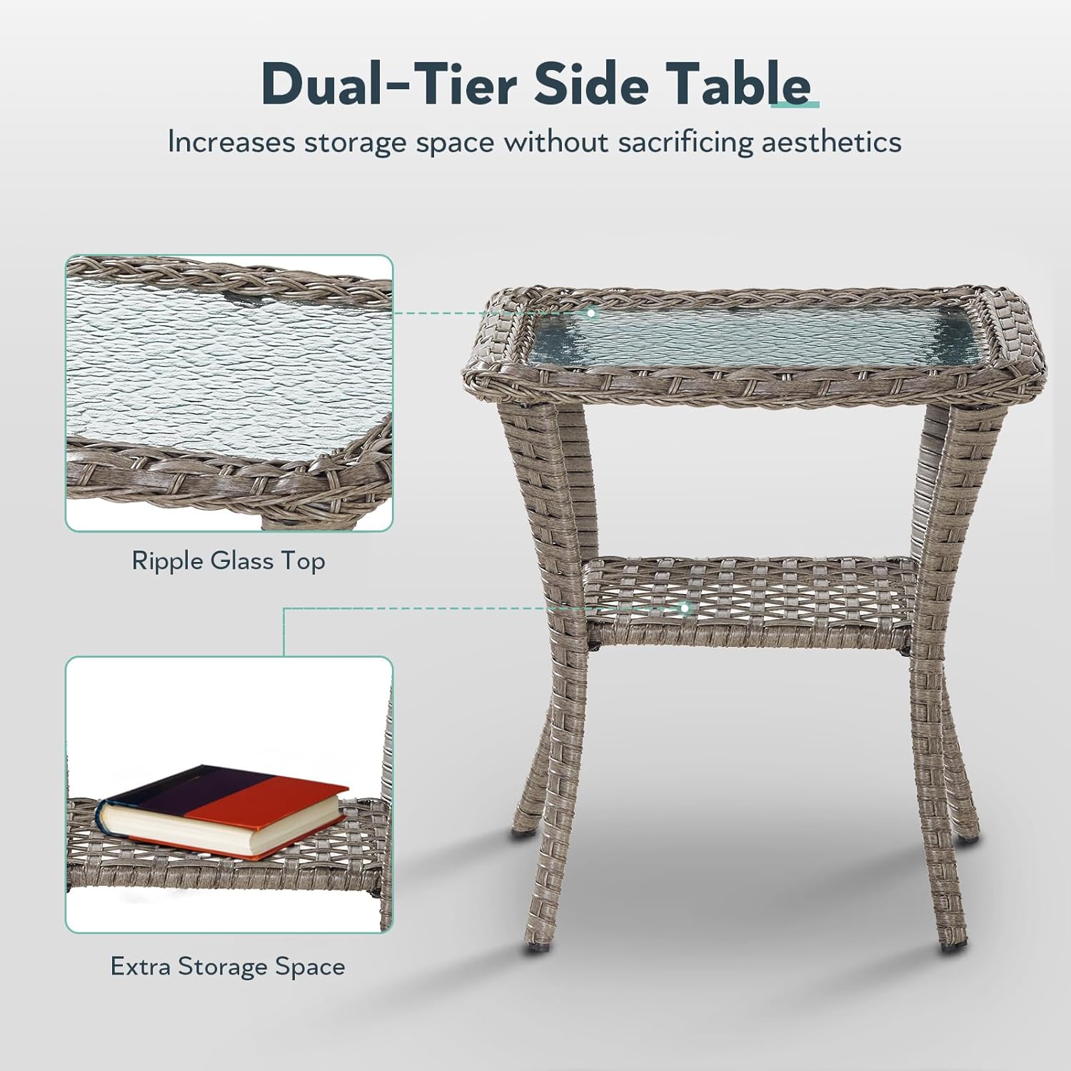 Outdoor Swivel Glider Rocker Chairs Set of 4 - Wicker Patio Furniture Set All Weather Patio Conversatio Sets with 2 Tempered Glass Side Table for Deck Backyard - Grey Wicker Red Cushion