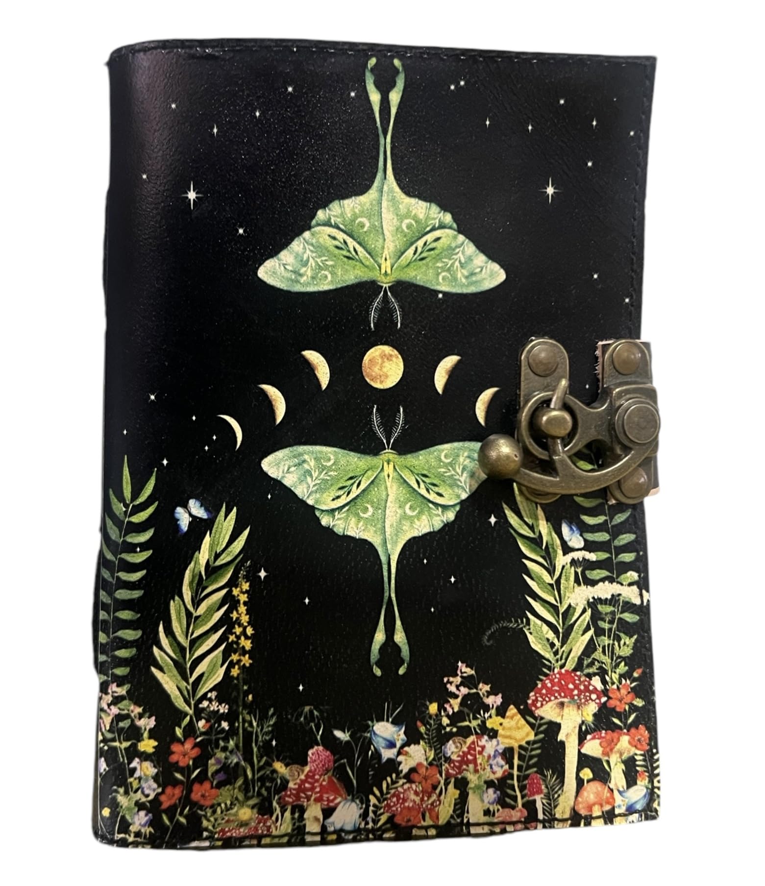 Spell Book of Shadows Journal Witchcraft Supplies Notebook with Lock Clasp Vintage Handmade Leather Luna Moths and Morpho Butterfly Notebook Prayer Pagan Witchcraft Supplies Wiccan Decor Notebook Daily