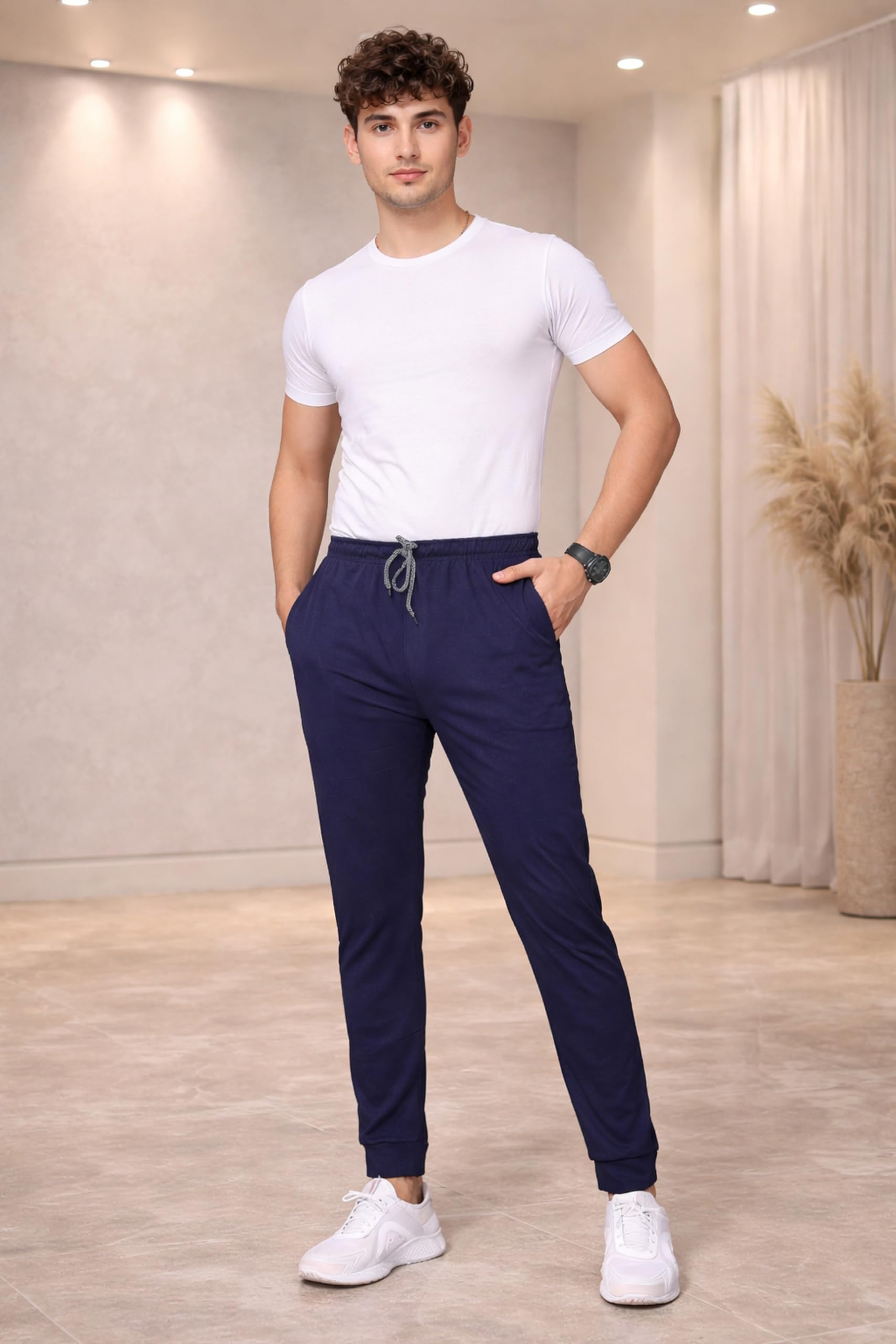 anand sarees Anand Men's Solid Regular Fit Track Pant -AI_SR_MD_TP220_M Navy Blue-picture-0