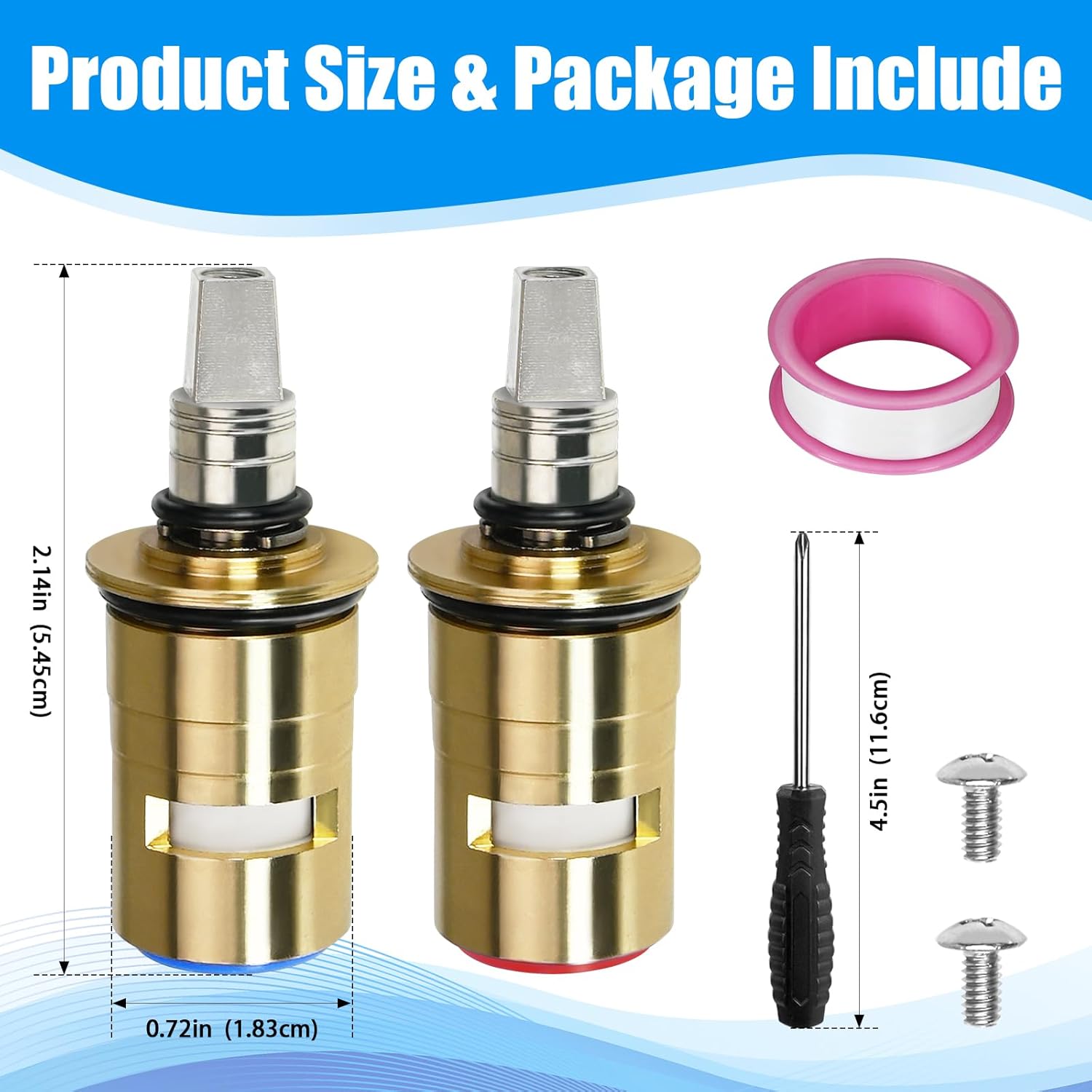 Upgraded 1-099XKJKABNF & 1-100XKJKABNF Ceramic 1/4-Turn Cold & Hot Cartridge Kit, Compatible with Chicago Parts, Short Stem for Exposed-Caps, Easy to Install - Image 2