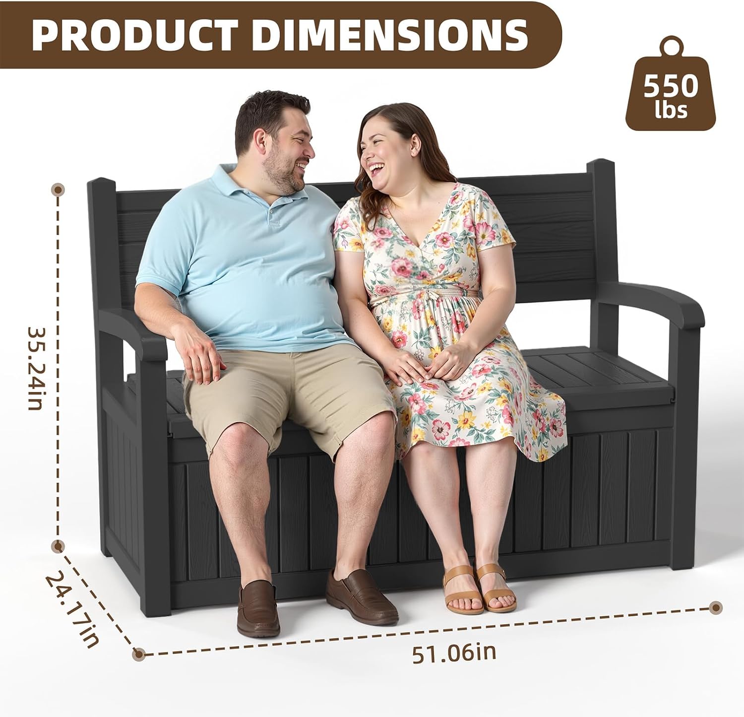 EasyUp 80 Gallon Wood Grain Style Outdoor Storage Bench, Waterproof and Lockable Deck Box Outdoor Storage Furniture for Patio,Garden,and Porch – Perfect for Storing Garden Tools and Cushions(Black)