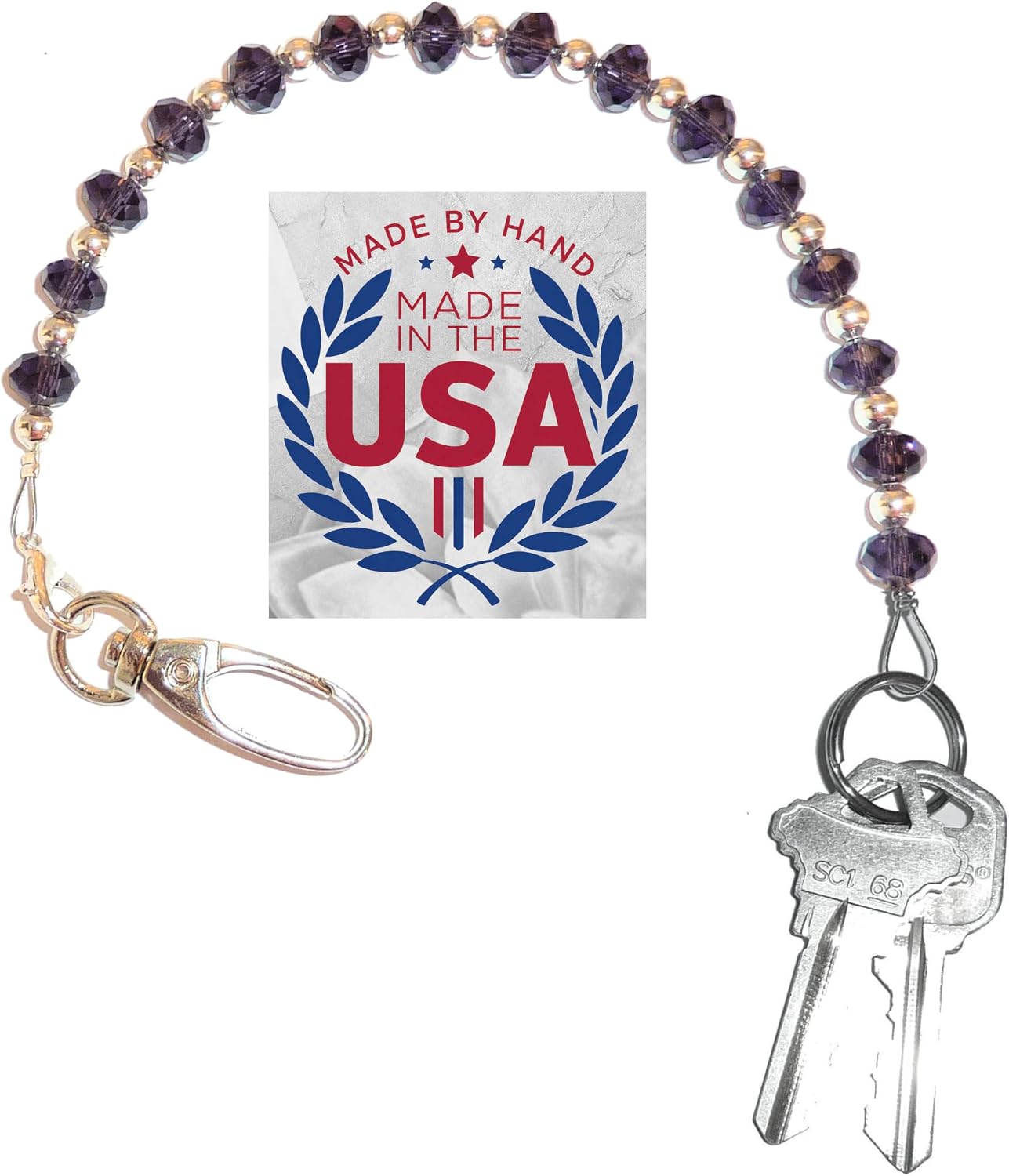 Hidden Hollow Beads Key Keeper, Finder Chain 12" Women's Hand Beaded USA Purse Handbag Holder Wallet Organizer Accessory Gift