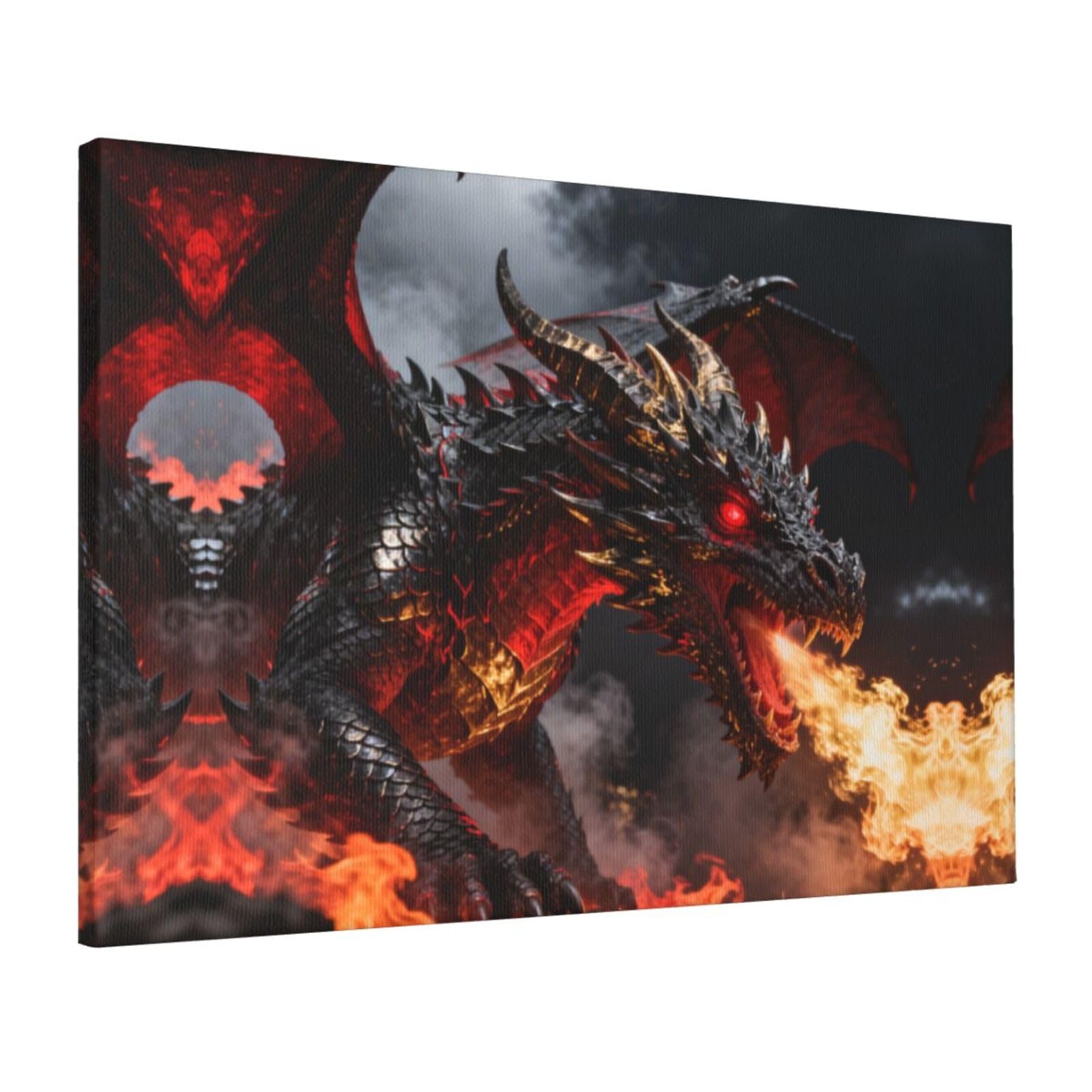 CNTDBU Dragon Flame Canvas Wall Art 16x24 Inch-Large Modern Painting Print for Living Room, Framed Ready to Hang Artwork for Bedroom