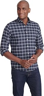 Sponsored Ad - UNTUCKit Benoit Wrinkle-Free Performance Flannel Shirt - Untucked Shirt for Men, Long Sleeve, Dark Red Plai...