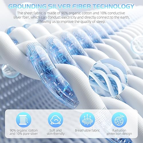 Miniatura 9 de Grounding Sheet 90% algodón orgánico + 10% plata pura orgánica sábana bajera ajustable para mejorar el sueño, ropa de cama conectada a la tierra,